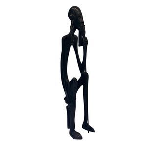 Vintage Handmade Benin Bronzes Brass Tribal Old Man African Figure 10.5" Black